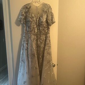 Mon Cheri Silver Floral Maxi Dress